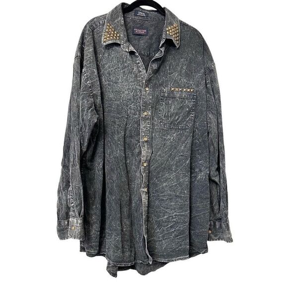 Womens Roundtree & Yorke Faded Acid Wash Collared Denim Jean Button Up Shirt Gra - Picture 1 of 5